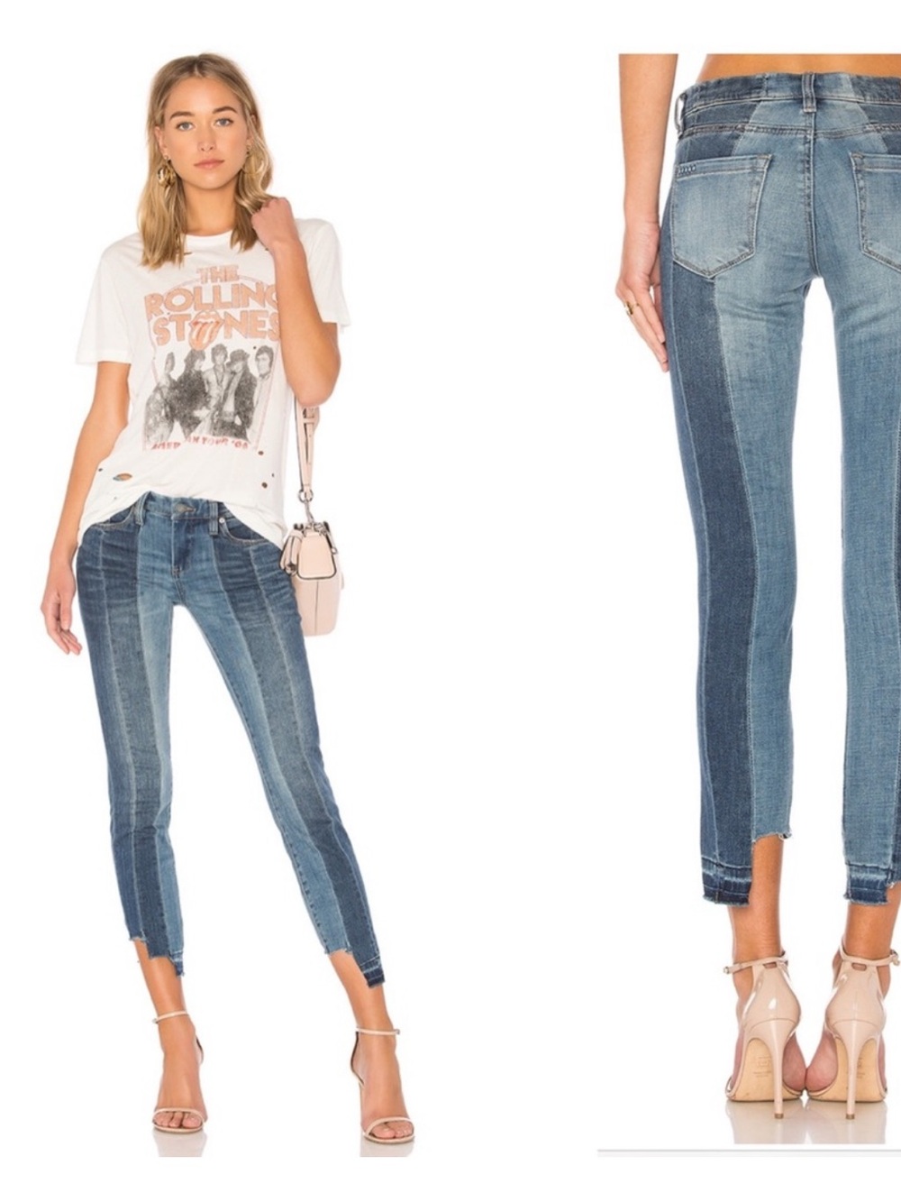 Blank NYC Two-Tone Step Hem Ankle Jeans - Medium & Dark Blue